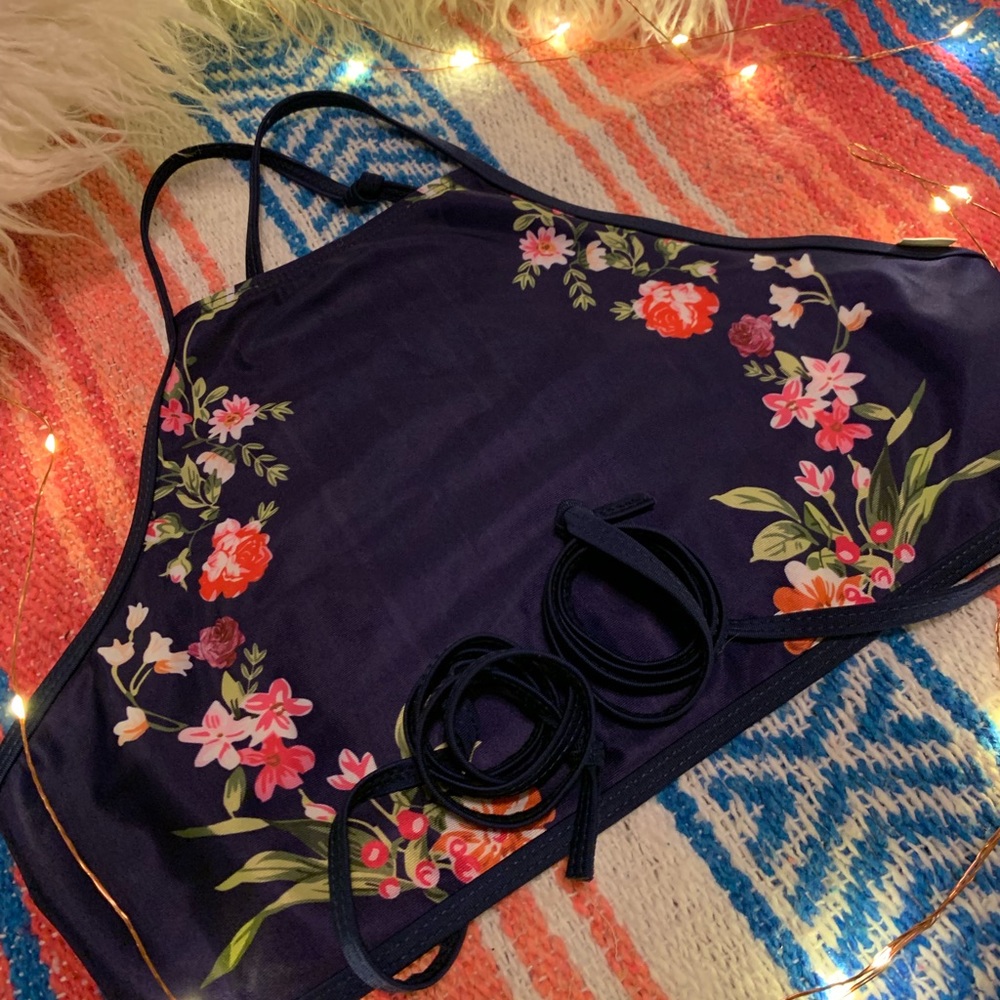 Blue floral bathing suit